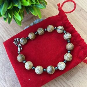 Picture Jasper & Hematite Station Beaded Bracelet, Stone